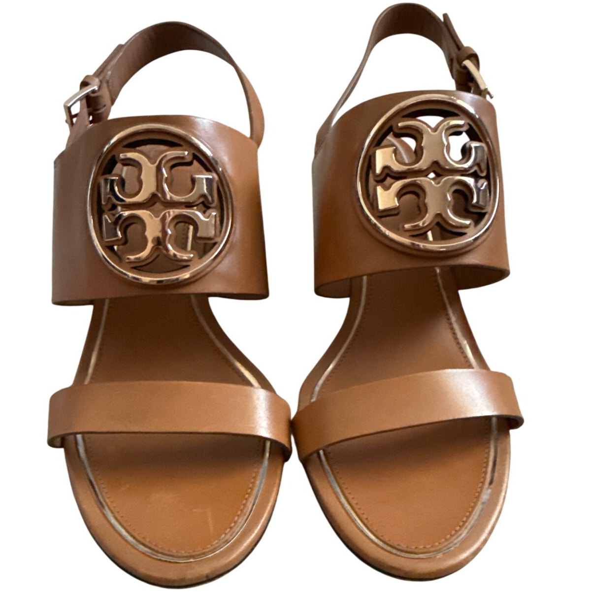 Tory Burch Metal Miller 65mm Wedge Vegan Leather Sandals Size 10